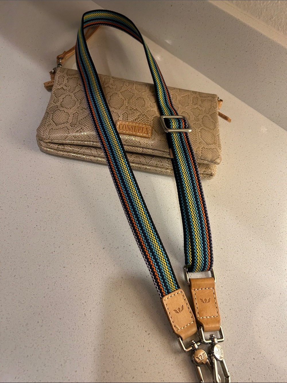 Consuela Light Beige Snake-Effect Wristlet with Gold Accent - Picture 4 of 4